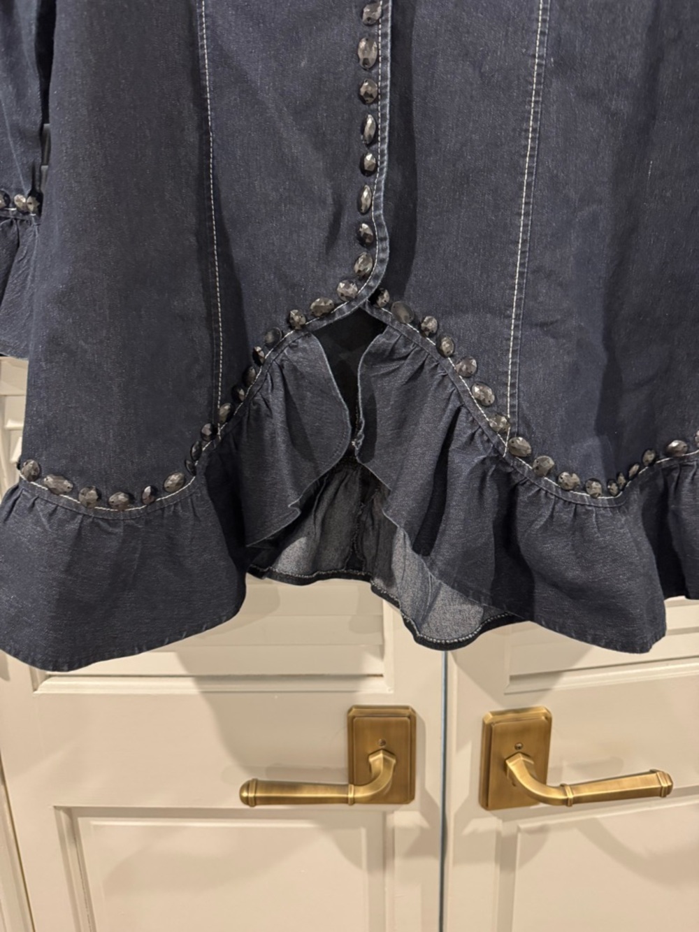 Dark Navy Ruffle-Trim Trench Coat - Picture 7 of 10
